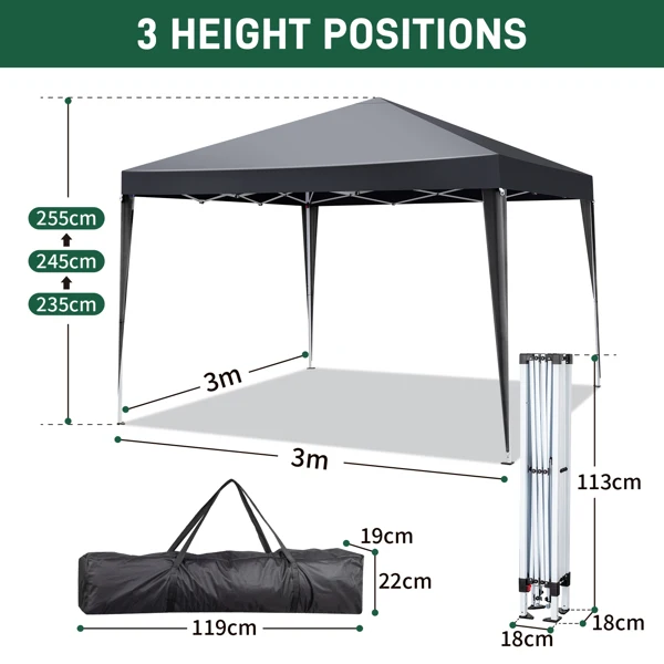 10x10ft Outdoor Pop Up Canopy, Portable Instant Canopy Tent with 4 Sidewalls for Outdoor Events Party Wedding Birthday Graduation, Dark Grey view 3