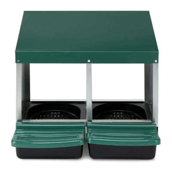 2 Compartment Roll Out Chicken Nesting Box with Plastic Basket, Egg Nest Box Chicken Laying Box Hens Chicken Coop Box, Green view 5