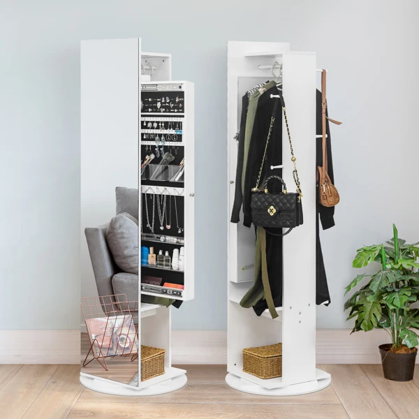 Jewelry Armoire with Full Length Mirror 360° and Large Capacity Jewelry Organizer Armoire, Mirror with Jewelry Storage, Coat Rack,Multi Storage Shelves