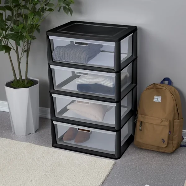 (2 pack) Wide 4 Drawer Tower, Plastic Storage Organizer with Removable Clear Bins, Easy to Assemble - No Tools Needed, Black (Shipment from Walmart) view 3