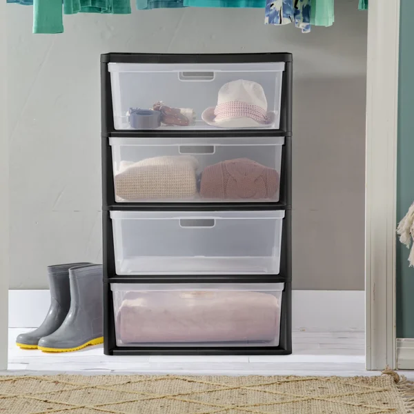 (2 pack) Wide 4 Drawer Tower, Plastic Storage Organizer with Removable Clear Bins, Easy to Assemble - No Tools Needed, Black (Shipment from Walmart) view 5