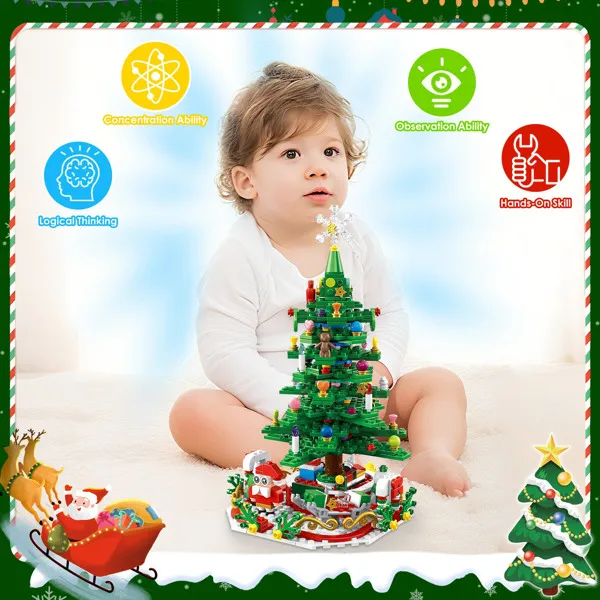 Christmas Tree Building Toy - 701 Pcs with 24-Day Countdown Calendar, 30 LED Warm Lights (USB Powered) - Santa, Ornaments, Snowflake Topper - Educational Blocks for Kids 3-6, Tabletop Decor view 3