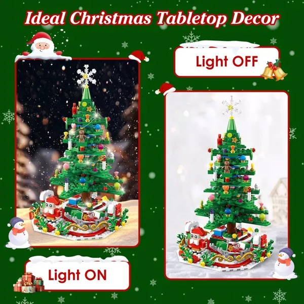 Christmas Tree Building Toy - 701 Pcs with 24-Day Countdown Calendar, 30 LED Warm Lights (USB Powered) - Santa, Ornaments, Snowflake Topper - Educational Blocks for Kids 3-6, Tabletop Decor view 5