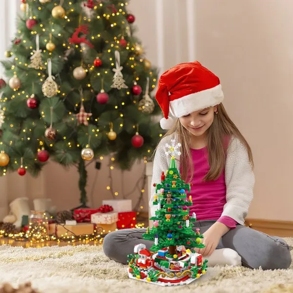 Christmas Tree Building Toy - 701 Pcs with 24-Day Countdown Calendar, 30 LED Warm Lights (USB Powered) - Santa, Ornaments, Snowflake Topper - Educational Blocks for Kids 3-6, Tabletop Decor view 6