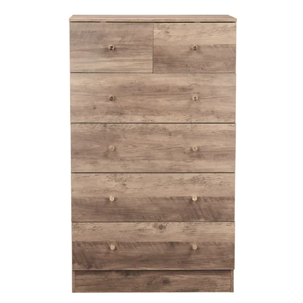 R279-9 Gray Particleboard with Textured Melamine Finish, 66*40*111cm, 4+2 Drawer Cabinet, Matte Gold Handles view 3