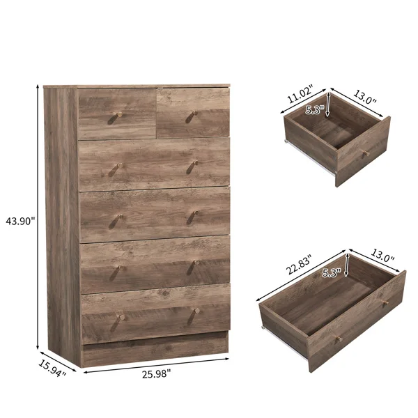 R279-9 Gray Particleboard with Textured Melamine Finish, 66*40*111cm, 4+2 Drawer Cabinet, Matte Gold Handles view 5