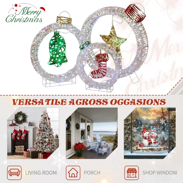 Set of 3 Lighted Iridescent Cut-out Light Bulb Christmas Decorations, Pre-lit Holiday Decor with 295 White LED Lights for Xmas Outdoor Indoor Decor Lighted Holiday Displays view 3