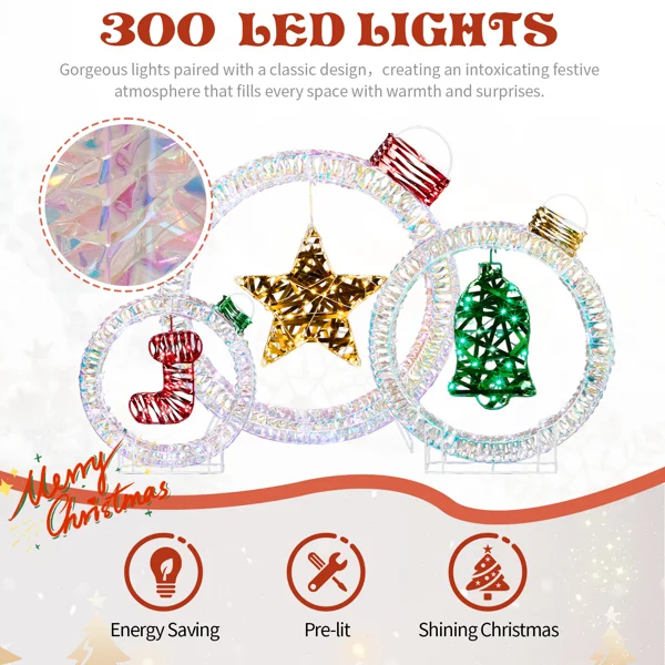 Set of 3 Lighted Iridescent Cut-out Light Bulb Christmas Decorations, Pre-lit Holiday Decor with 295 White LED Lights for Xmas Outdoor Indoor Decor Lighted Holiday Displays view 5
