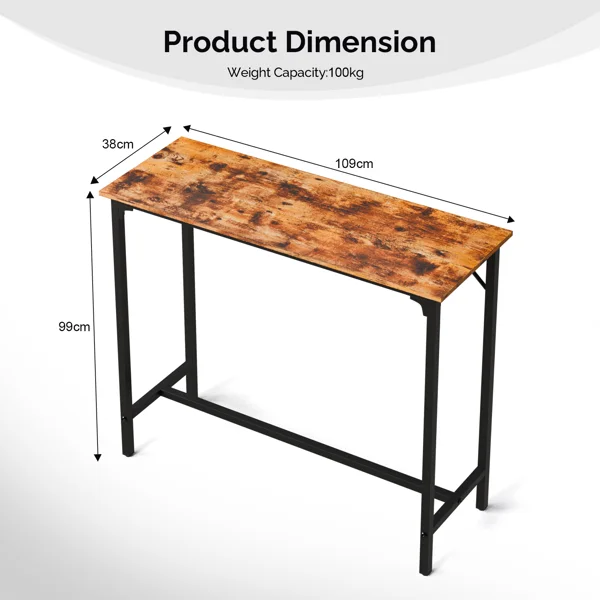 43-Inch Bar Table (Brown) - 209 lbs Capacity Pub Height Table with Durable MDF Top & Metal Frame, Ideal for Kitchen/Bar Counte view 4