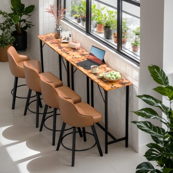 43-Inch Bar Table (Brown) - 209 lbs Capacity Pub Height Table with Durable MDF Top & Metal Frame, Ideal for Kitchen/Bar Counte view 6