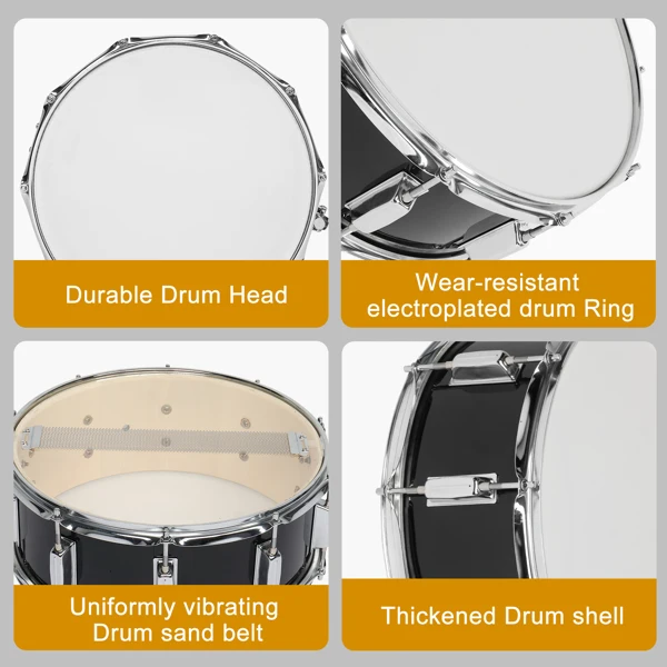 14 x 5.5in Snare Drum Set with Drumstick Holder, Snare Drum Bag, Strap, Mute Pad & Drum Stick for Beginner Student Black view 2