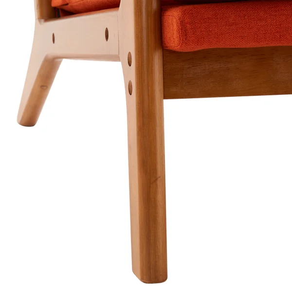Oak Armrest Accent Chair, Single Upholstered Lounge Chair with Solid Oak Frame, Burnt Orange Indoor Leisure Chair view 3