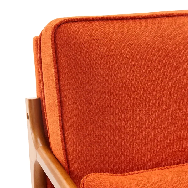 Oak Armrest Accent Chair, Single Upholstered Lounge Chair with Solid Oak Frame, Burnt Orange Indoor Leisure Chair view 5