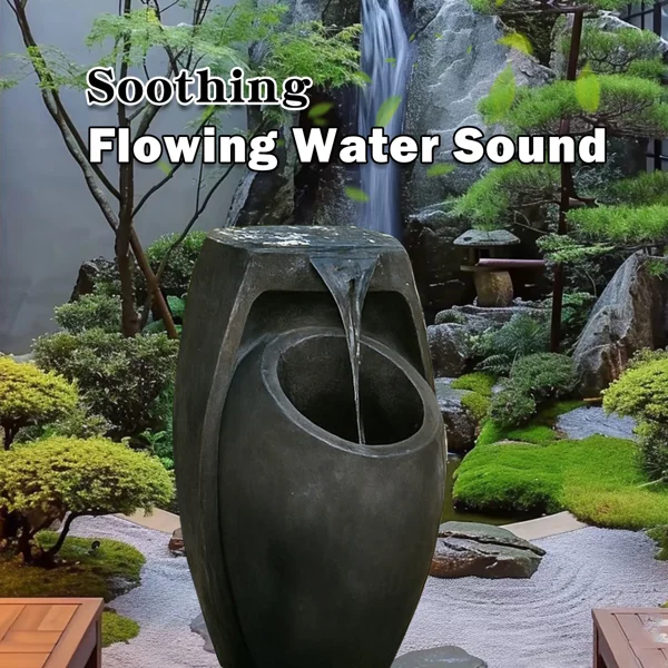 Backyard Water Fountain – 21.5" Tall Floor Standing Fountain, Indoor/Outdoor Modern Two-Tier Waterfall for Garden, Patio, or Yard Décor view 5