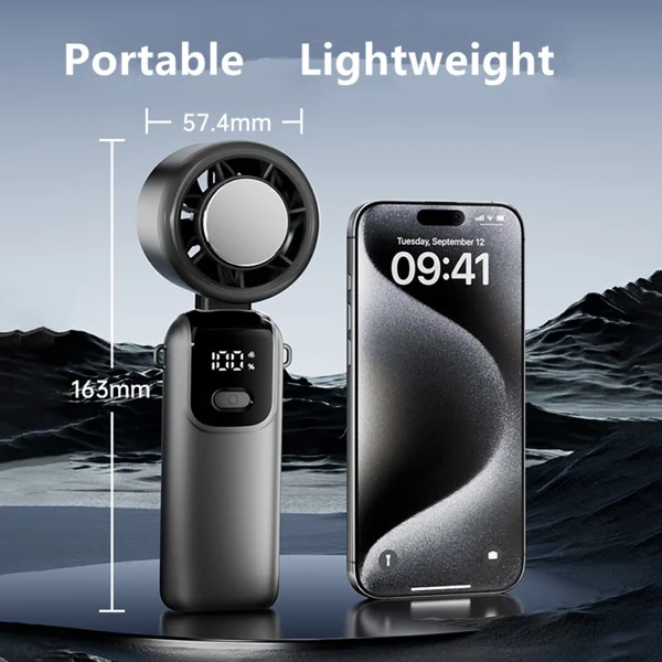 Portable Handheld Mini Turbo Fan In/Outdoor USB Rechargeable Ice Cooling Fans w/LED Display Fan view 5