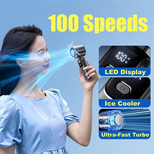 Portable Handheld Mini Turbo Fan In/Outdoor USB Rechargeable Ice Cooling Fans w/LED Display Fan view 6