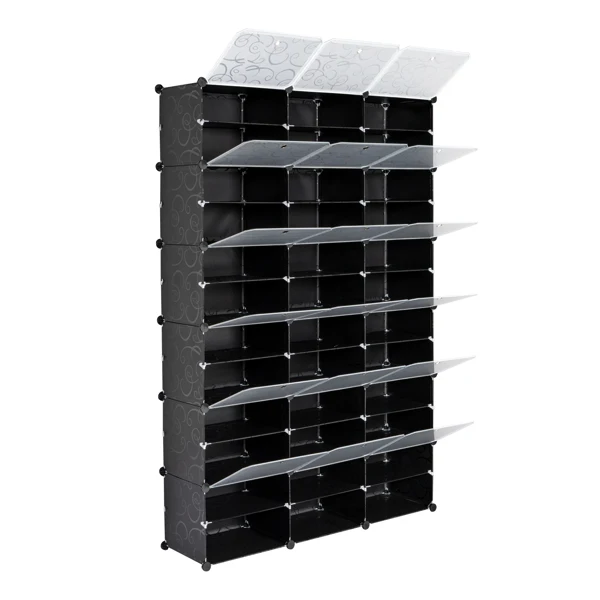 12-Tier Portable 72 Pair Shoe Rack Organizer 36 Grids Tower Shelf Storage Cabinet Stand Expandable for Heels, Boots, Slippers, Black view 3