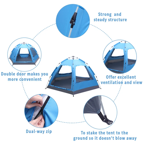 3-4 Person Automatic Family Tent Instant Pop Up Waterproof for Camping Hiking Travel Outdoor Activities view 3