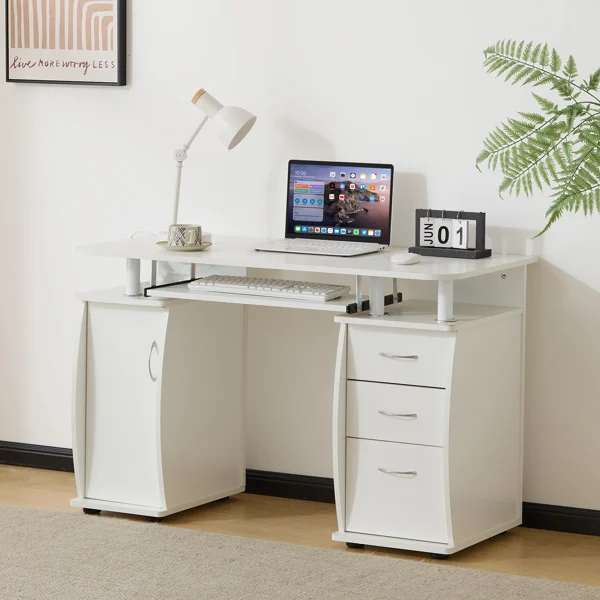 Embossed White Particle Board with Melamine Laminate 1155574cm One-Door Three-Drawer Computer Desk view 2