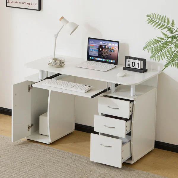 Embossed White Particle Board with Melamine Laminate 1155574cm One-Door Three-Drawer Computer Desk view 6
