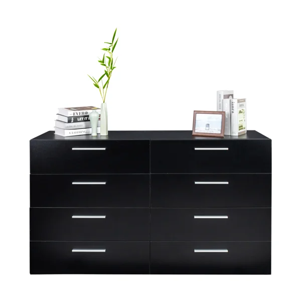 8 Drawer Double Dresser for Bedroom, Wide Storage Cabinet for Living Room Home Entryway, Black view 3