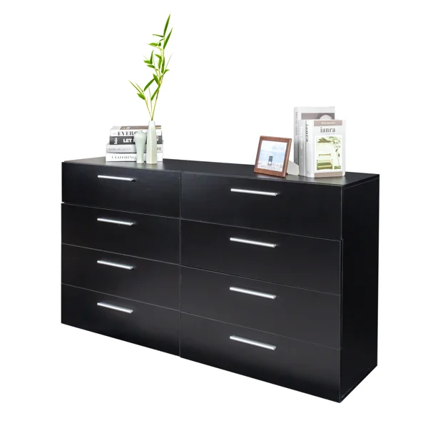 8 Drawer Double Dresser for Bedroom, Wide Storage Cabinet for Living Room Home Entryway, Black view 5