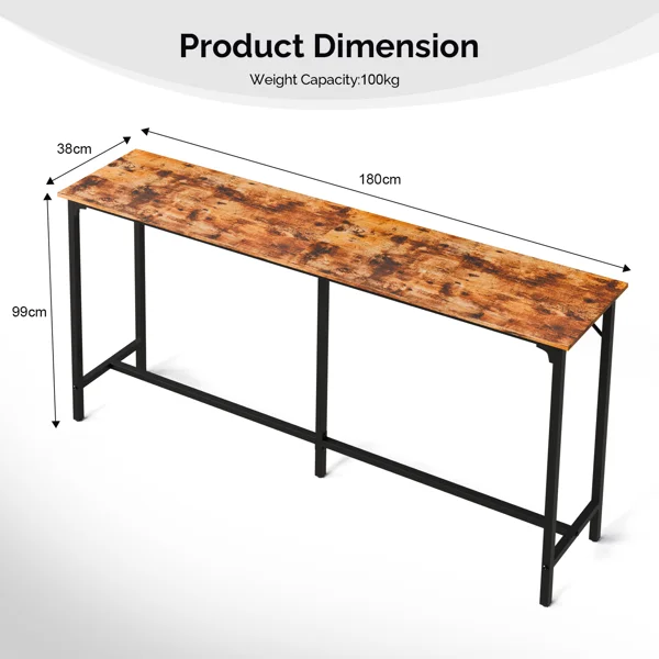 71-Inch Bar Table (Brown) - 209 lbs Capacity Pub Height Table with Durable MDF Top & Metal Frame, Ideal for Kitchen/Bar Counte view 4
