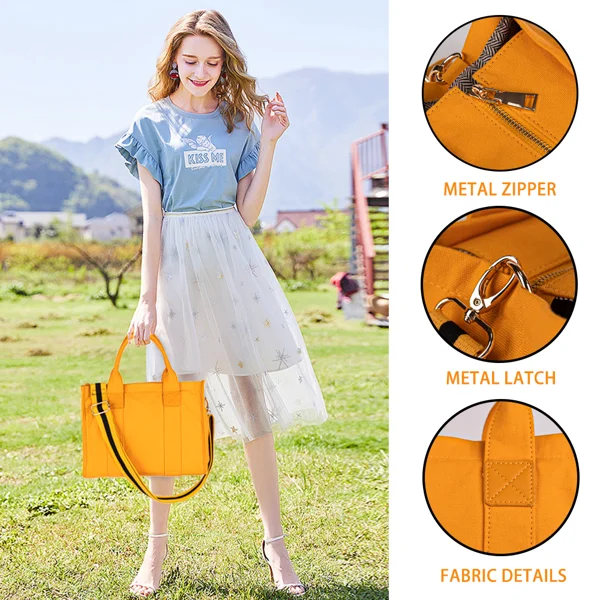 Canvas Tote Bag for Women Top Handle Handbag Crossbody Tote Bag for Women-Orange view 5