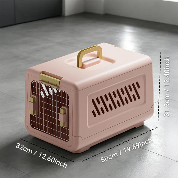 Pink aviation enclosed cat litter box with handle, spacious anti tracking cat toilet, ideal choice for indoor cats and travel view 3