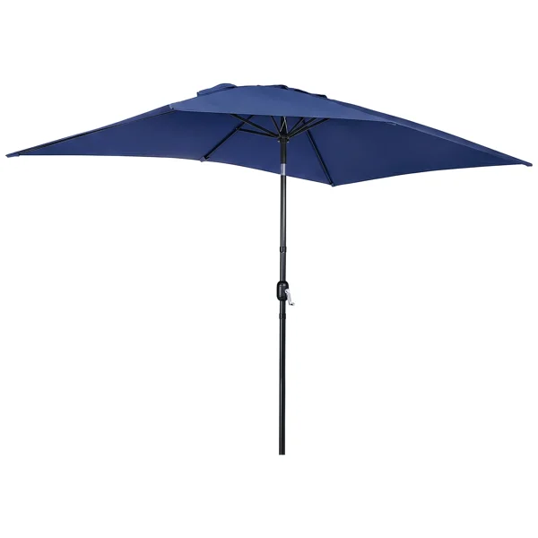 10 x 6.5 FT Square Patio Umbrella, Tilting Outdoor Sun Umbrella with 6 Iron Ribs and Iron Central Pole, Polyester Fabric Outdoor Shade Umbrella Navy Blue view 2