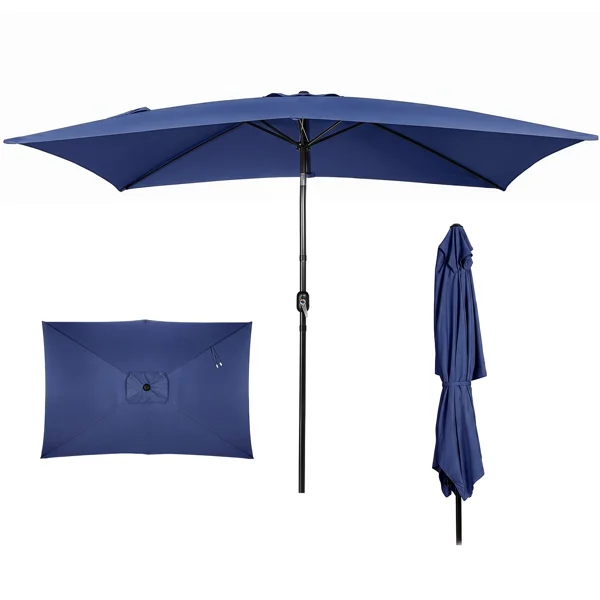 10 x 6.5 FT Square Patio Umbrella, Tilting Outdoor Sun Umbrella with 6 Iron Ribs and Iron Central Pole, Polyester Fabric Outdoor Shade Umbrella Navy Blue view 4
