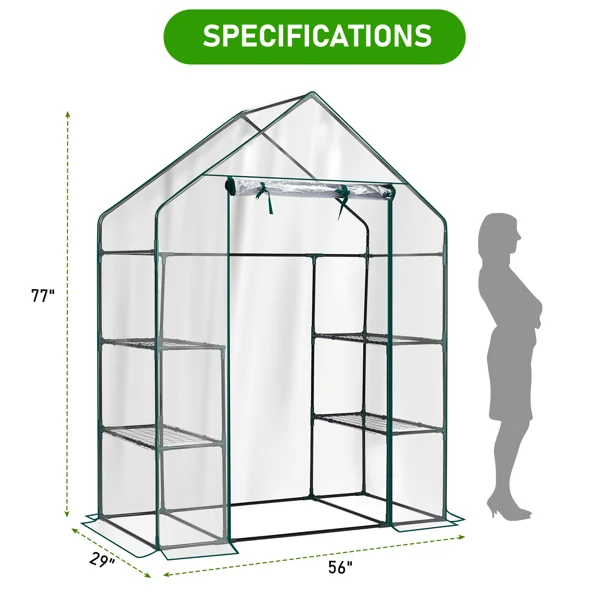 Mini Walk-in Greenhouse with PVC Cover, 4-Shelf Indoor Outdoor Plant Gardening Green House for Garden Backyard, 56" x 29" x 77", Transparent view 3