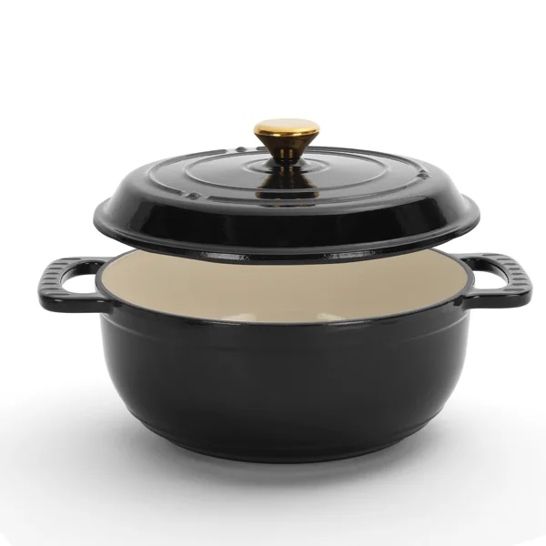 Cast iron 5QT cooking pot - Pure black - includes two silicone gloves - Enamel pot view 4