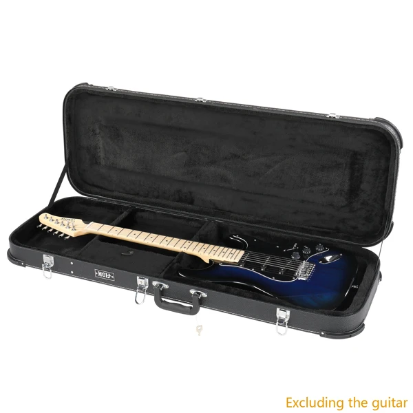 [Replace 13198066] Electric Guitar Square Hard Case with Protective Sleeve Fits ST TL Burning fire 170 Style Electric Guitar Blac view 2