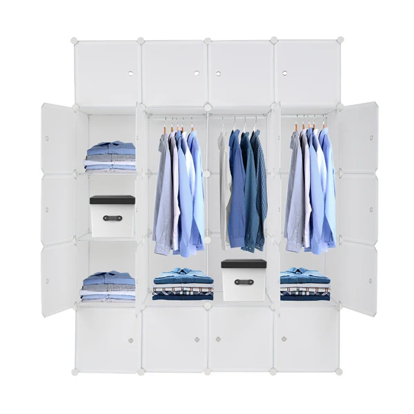 20 Cube Organizer Stackable Plastic Cube Storage Shelves Design Multifunctional Modular Closet Cabinet with Hanging Rod White view 3