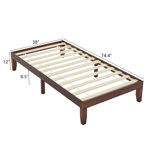 Basic bed frame, painted pine wood, brown, twin size, 189*96.5*30.5cm, wooden bed, single bed view 2
