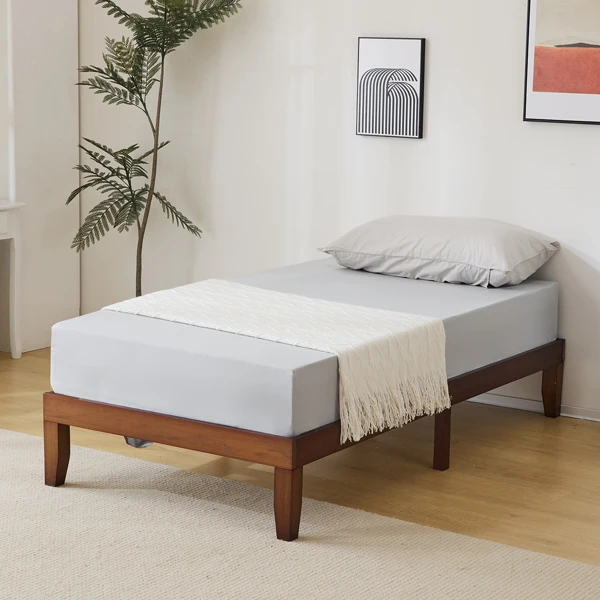 Basic bed frame, painted pine wood, brown, twin size, 189*96.5*30.5cm, wooden bed, single bed view 3