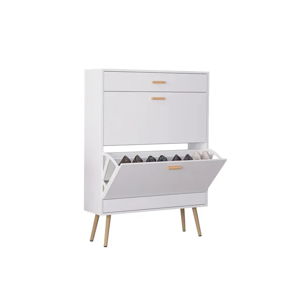 Shoe Cabinet, 16 Pair Shoe Rack Storage Organizer with 2 Flip Drawers, White Entryway Shoe Storage Cabinet for Heels, Boots, Slippers (White) view 2
