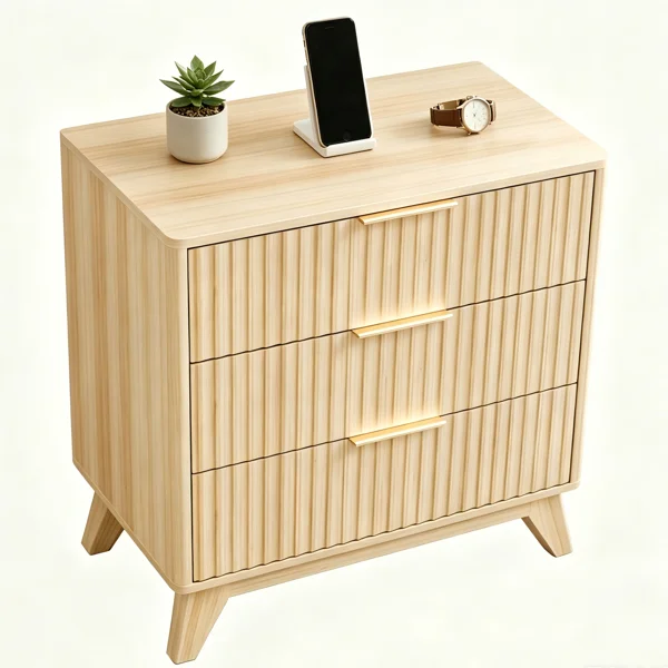 3-Drawer Cabinet with Slatted Fronts 31.5"*15.6"*29.72" Chest of Drawers Nightstand Oak view 3