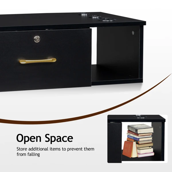 15cm E0 particleboard with hemp surface, two draws and three holes with lock, salon cabinet, black view 5