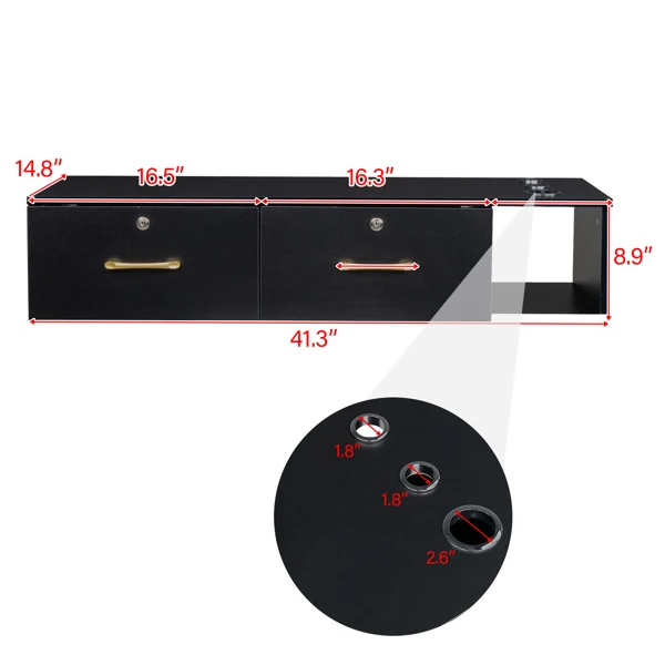 15cm E0 particleboard with hemp surface, two draws and three holes with lock, salon cabinet, black view 6