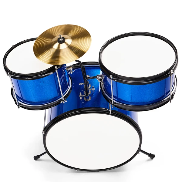 14"x10" 3-Pieces Junior Kids Drum Set Kit Pedal Drum Stick Wrench Drum Stool Dark blue view 4