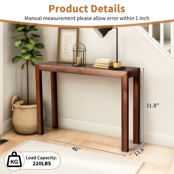 46 inch Pinewood Entryway Table, Console Table Entrance Table, Narrow Sofa Table for Living Room Entryway Hallway, Walnut view 5