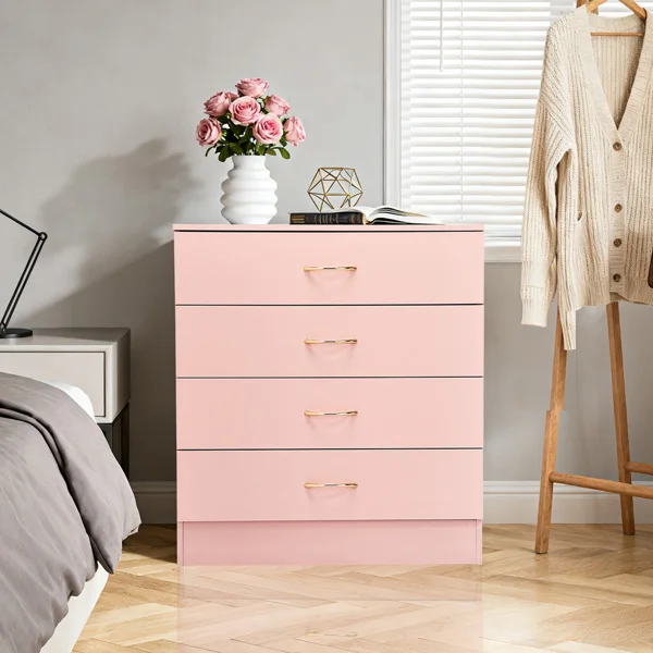 Nail polish powder textured surface, particleboard with melamine veneer, 66*33*73mm, four-drawer cabinet, faux rose gold handles