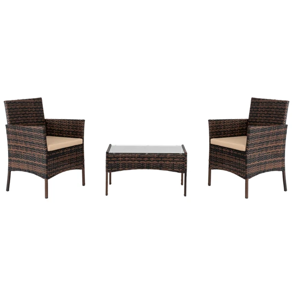 2pcs Arm Chairs 1pc Love Seat & Tempered Glass Coffee Table Rattan Sofa Set Brown Gradient view 6