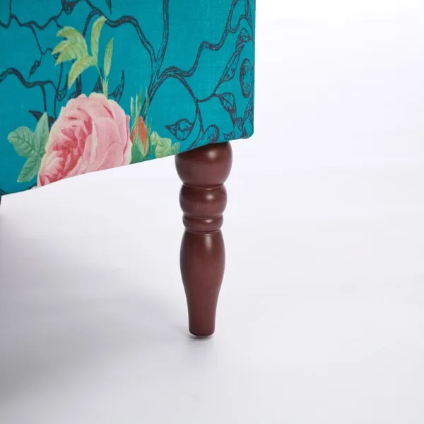 Modern Accent Chair with Retro Wood Legs, Comfy Upholstered Armchair, Floral Design Single Sofa Chair for Living Room Bedroom Office - Floral Cyan view 4