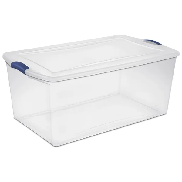 (2 pack)105 Quart Extra-Large Latching Storage Bin, Clear Plastic Storage Container with Latch Lid, Blue view 3