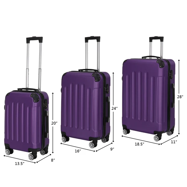 3-in-1 Portable ABS Trolley Case 20" / 24" / 28" Purple view 2