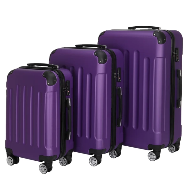 3-in-1 Portable ABS Trolley Case 20" / 24" / 28" Purple view 4