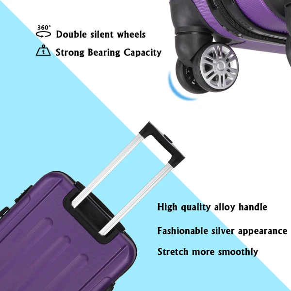 3-in-1 Portable ABS Trolley Case 20" / 24" / 28" Purple view 6